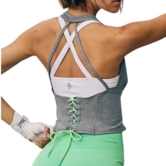 Free People S Movement Womens Gray Pullin Punches Tank Top Strappy Olive - Picture 1 of 11